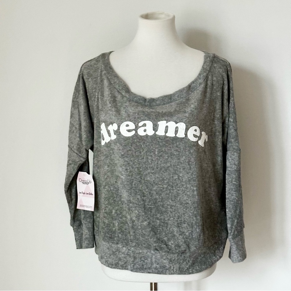 Dreamer Gray 3/4 Length Sleeve Scoop Neck Sweatshirt Size Medium
